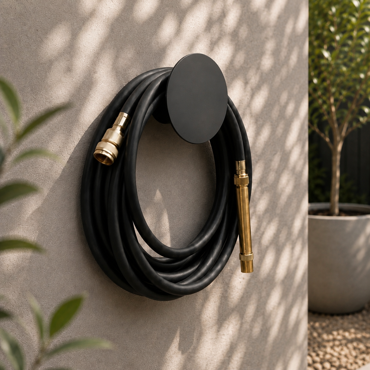 Modern Wall Mounted Hose Holder – Black (Large) | The Gardenista