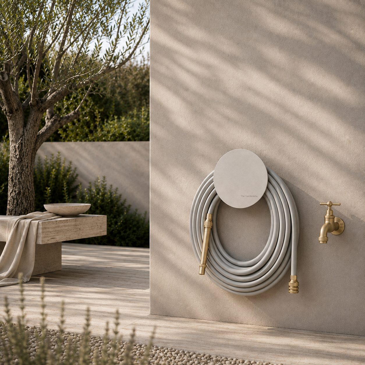 Hybrid Garden Hose Set – Soft Grey 20m | White Hose Holder