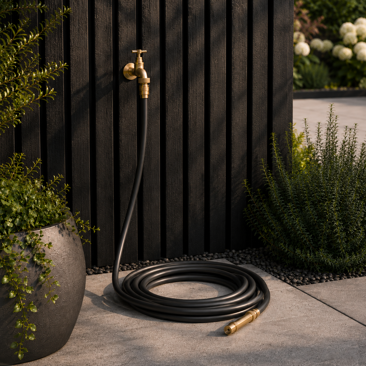 Hybrid Garden Hose Set – Matte Black 10m | Brass Fittings